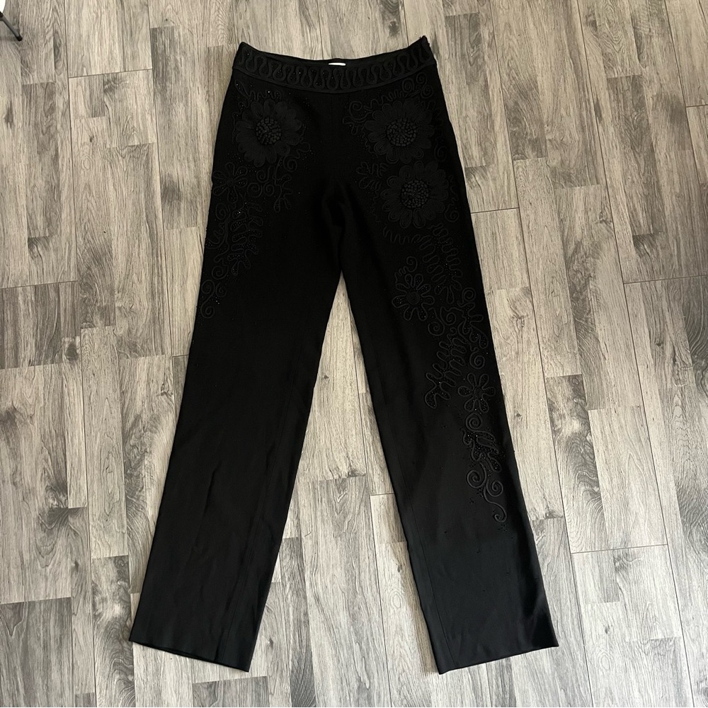 Armani Collezioni Black Bead Embellished Embroidery Pants Made in Italy